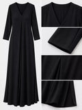 Relaxed V-Neck Long-Sleeve Midi Dress