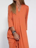 Relaxed V-Neck Long-Sleeve Midi Dress Orange / S