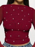 Rhinestone Long Sleeve T‑Shirt