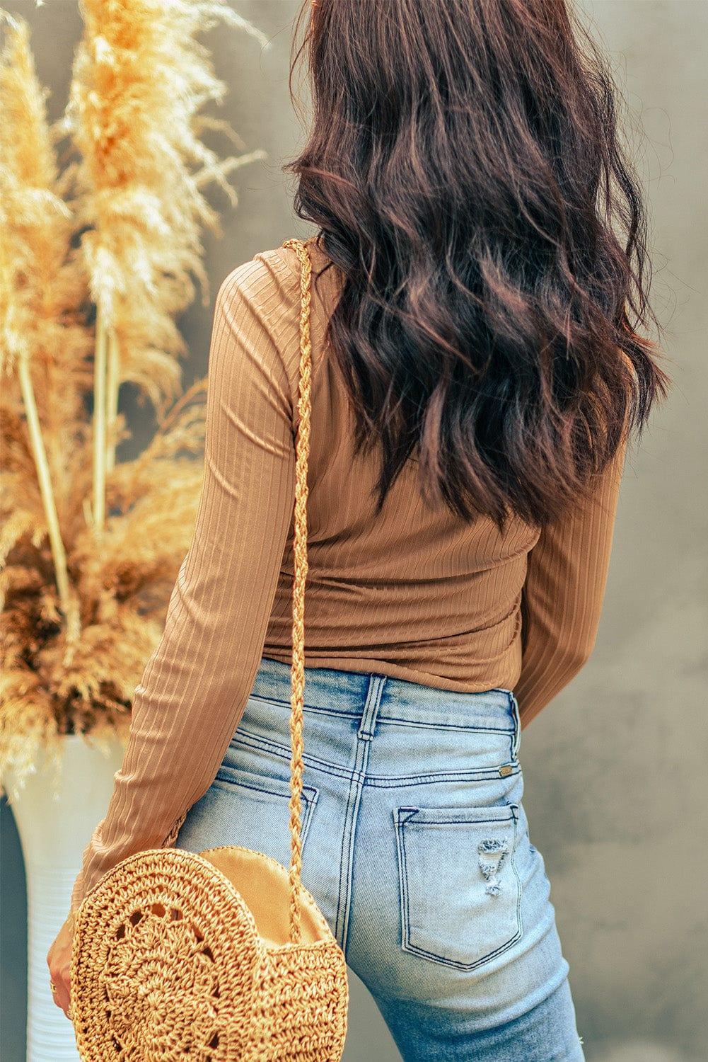 Ribbed Buttoned Bodysuit Tan / S
