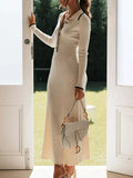 Ribbed Knit Button Detail Sweater Dress