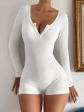Ribbed Knit Long Sleeve Romper White / S
