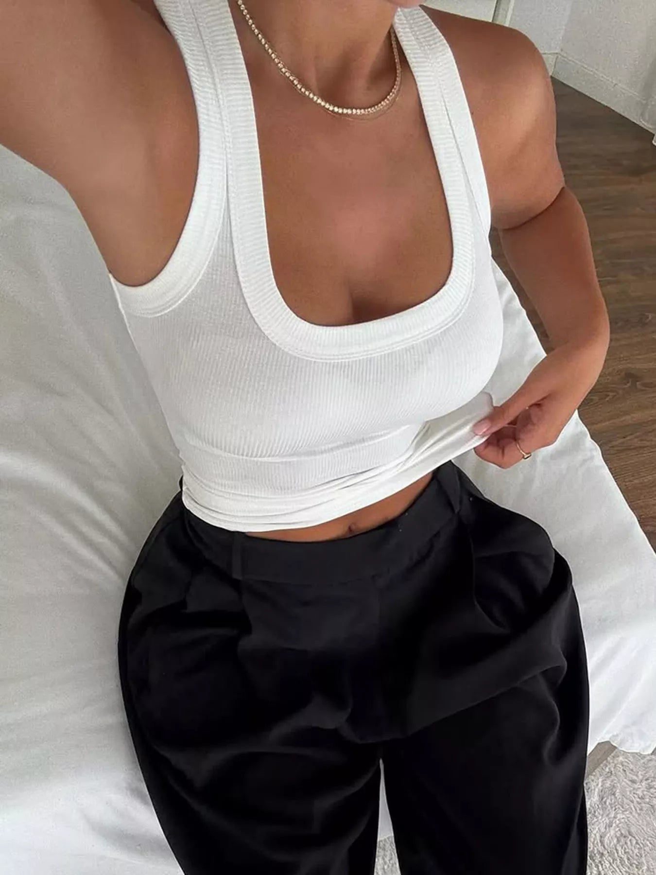 Ribbed Knit Slim Fit Tank White / S