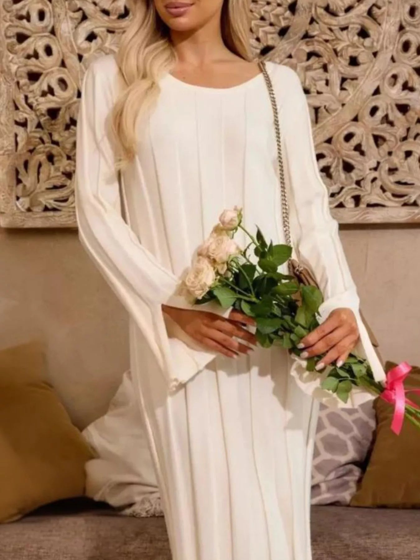 Ribbed Knit Slit Sweater Dress