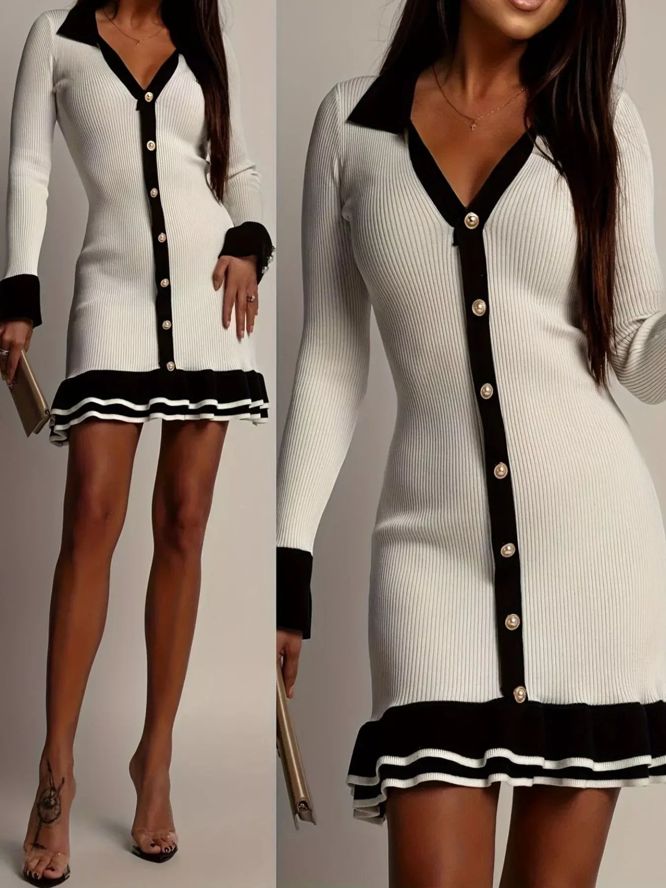 Ribbed Knit Sweater Dress for Women