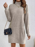 Ribbed Knit Turtleneck Mini Dress Apricot / S