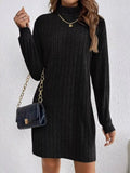 Ribbed Knit Turtleneck Mini Dress Black / S