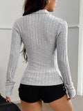 Ribbed Knit Zip-Up Slim Fit Cardigan
