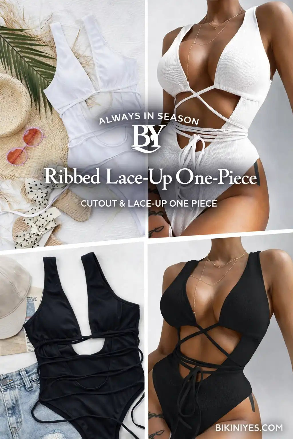 Ribbed Lace-Up One Piece Swimsuit