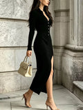 Ribbed Long Sleeve High Slit Maxi Sweater Dress