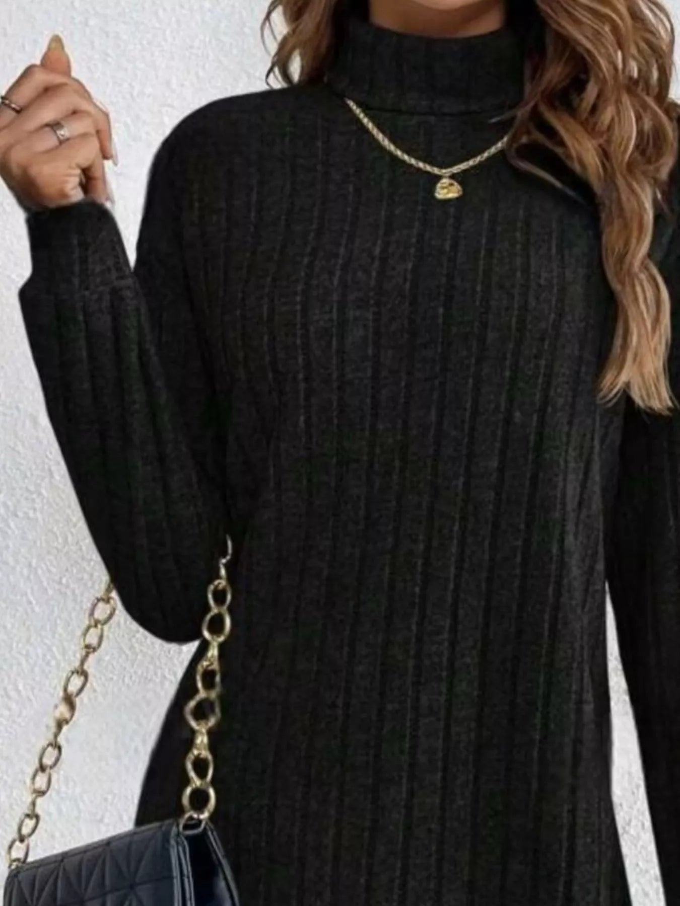 Ribbed Knit Turtleneck Mini Dress