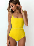 Ribbed Tie Waist One-Piece Swimsuit Yellow / S