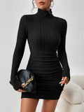 Ribbed Turtleneck Bodycon Mini Dress