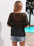 Angel Wings Round Neck Cutout Short Sleeve Cover-Up