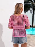 Angel Wings Round Neck Cutout Short Sleeve Cover-Up