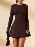 Round Neck Long Sleeve Mini Dress