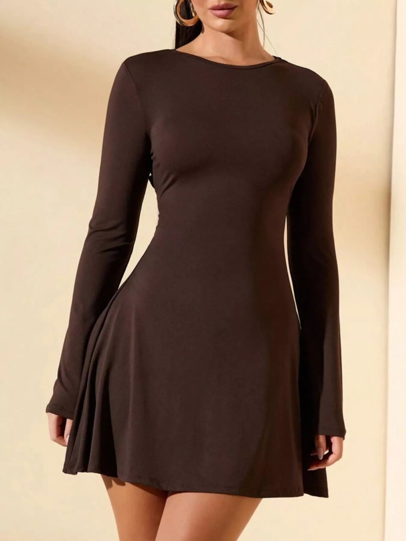 Round Neck Long Sleeve Mini Dress