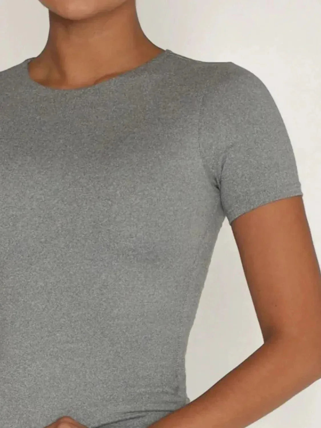Gray Round Neck Short Sleeve Swim Top