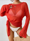 Round Neck Slit Cover-Up Scarlet / One Size
