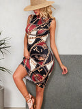 Ruched Chain Print Bodycon Midi Dress