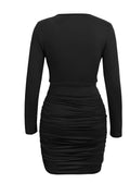 Ruched Cowl Neck Long Sleeve Mini Dress