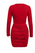Ruched Cowl Neck Long Sleeve Mini Dress