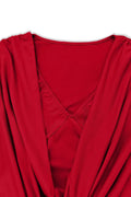 Ruched Cowl Neck Long Sleeve Mini Dress