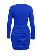 Ruched Cowl Neck Long Sleeve Mini Dress