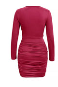 Ruched Cowl Neck Long Sleeve Mini Dress