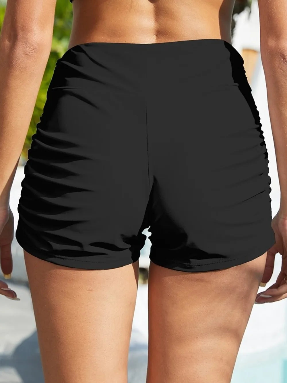 FAM-FAM Ruched Mid-Rise Waist Swim Shorts Black / S