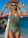 Ruched Solid Color One Piece Swimsuit