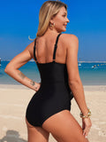 Ruched Solid Color One Piece Swimsuit