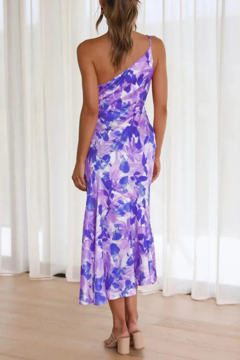 Ruched One Shoulder Midi Dress