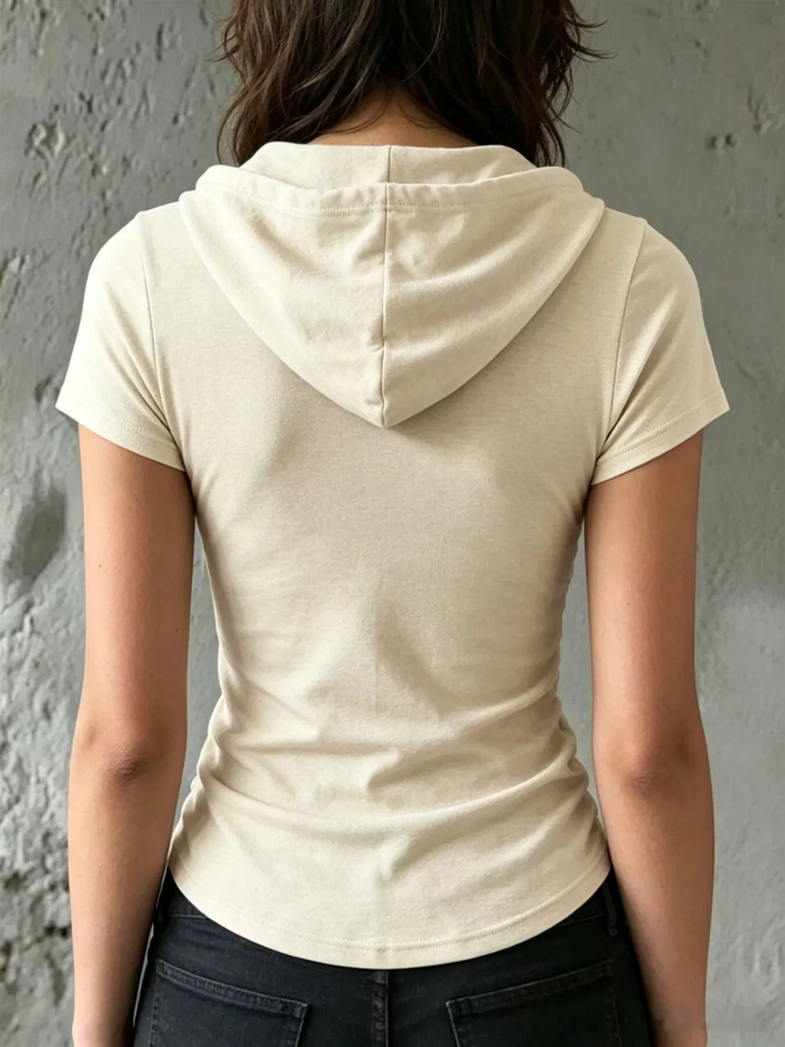 Ruched Short Sleeve Hooded T-Shirt Cream / S