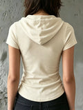 Ruched Short Sleeve Hooded T-Shirt