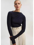 Ruched Striped Top Navy / S