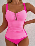 Ruched Tummy Control Tankini 2pcs Swimsuit Fuchsia Pink / S