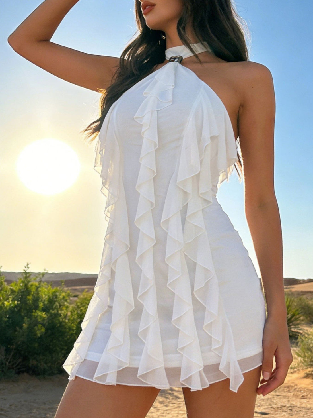 Ruffle Halter Neck Mini Dress White / XS