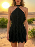 Ruffle Halter Neck Mini Dress Black / XS