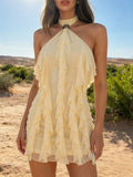 Ruffle Halter Neck Mini Dress Pastel Yellow / XS