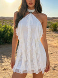 Ruffle Halter Neck Mini Dress White / XS