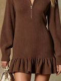 Ruffle Hem Half Zip Dress