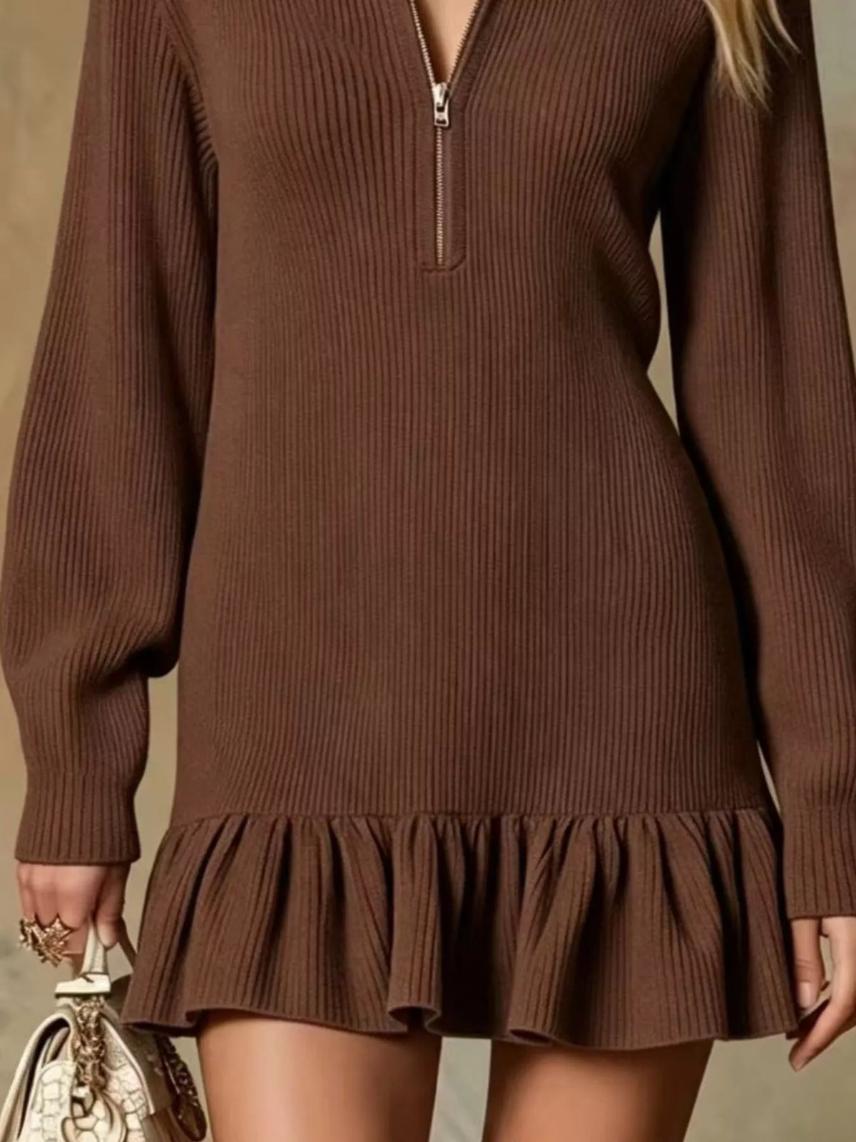Ruffle Hem Half Zip Dress