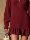 Ruffle Hem Half Zip Dress