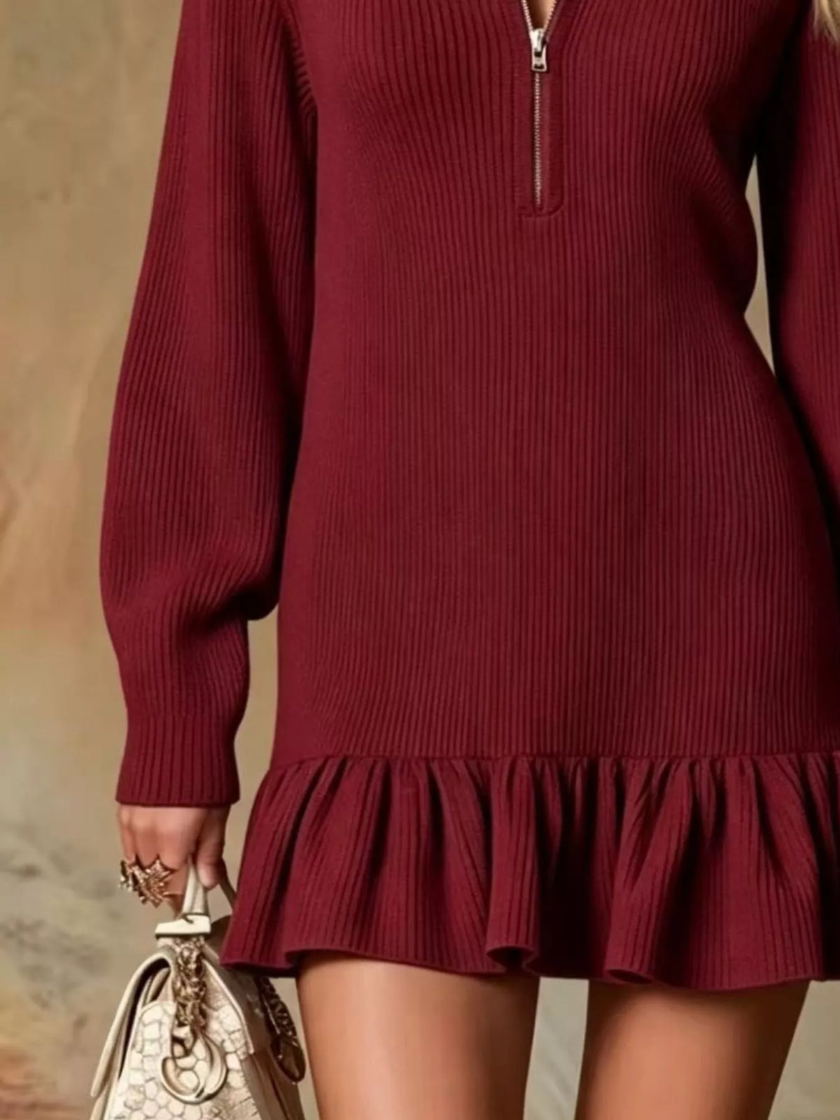 Ruffle Hem Half Zip Dress