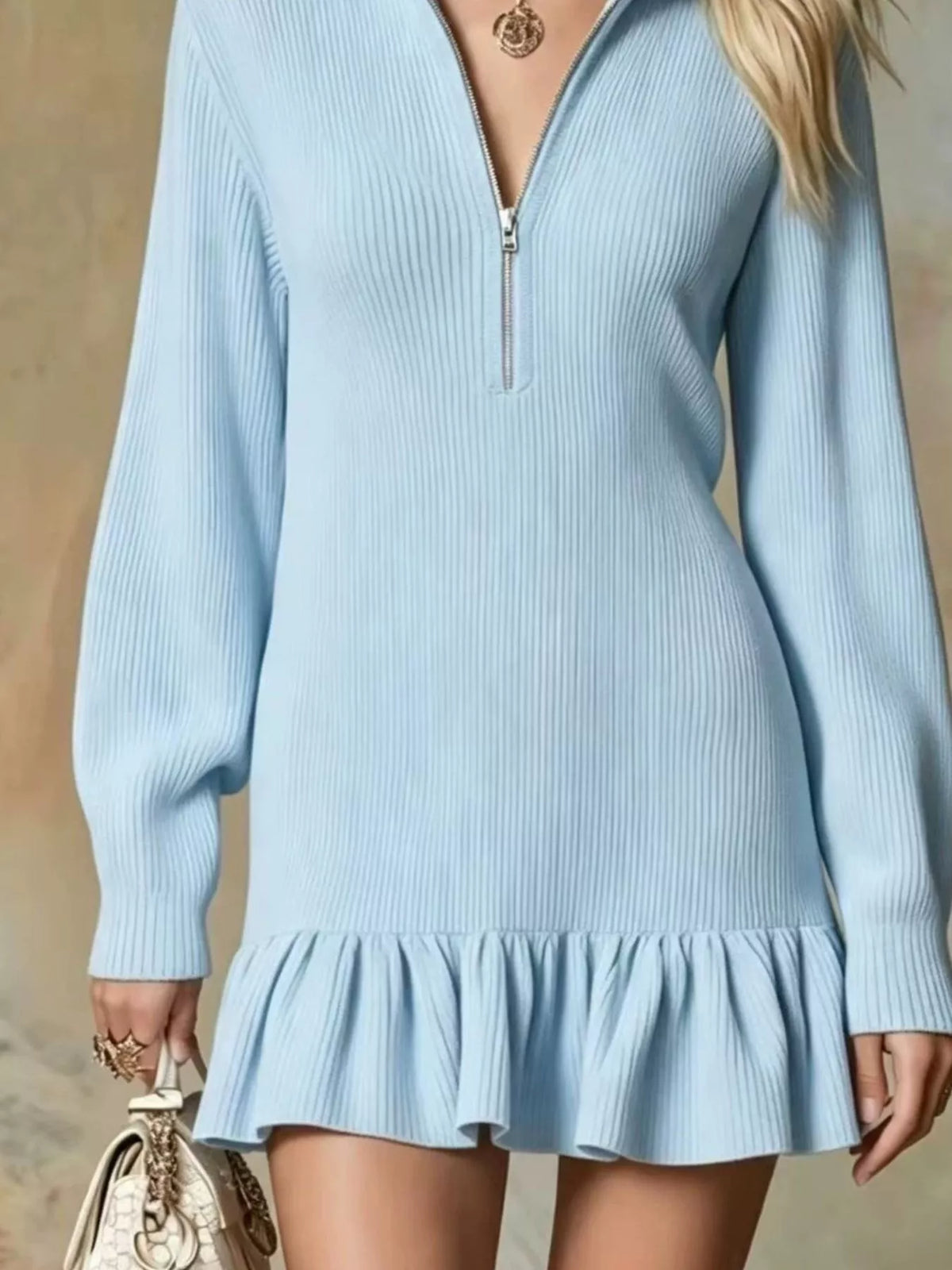 Ruffle Hem Half Zip Dress