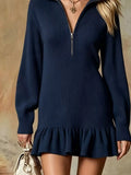 Ruffle Hem Half Zip Dress