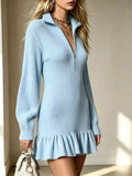 Ruffle Hem Half Zip Dress