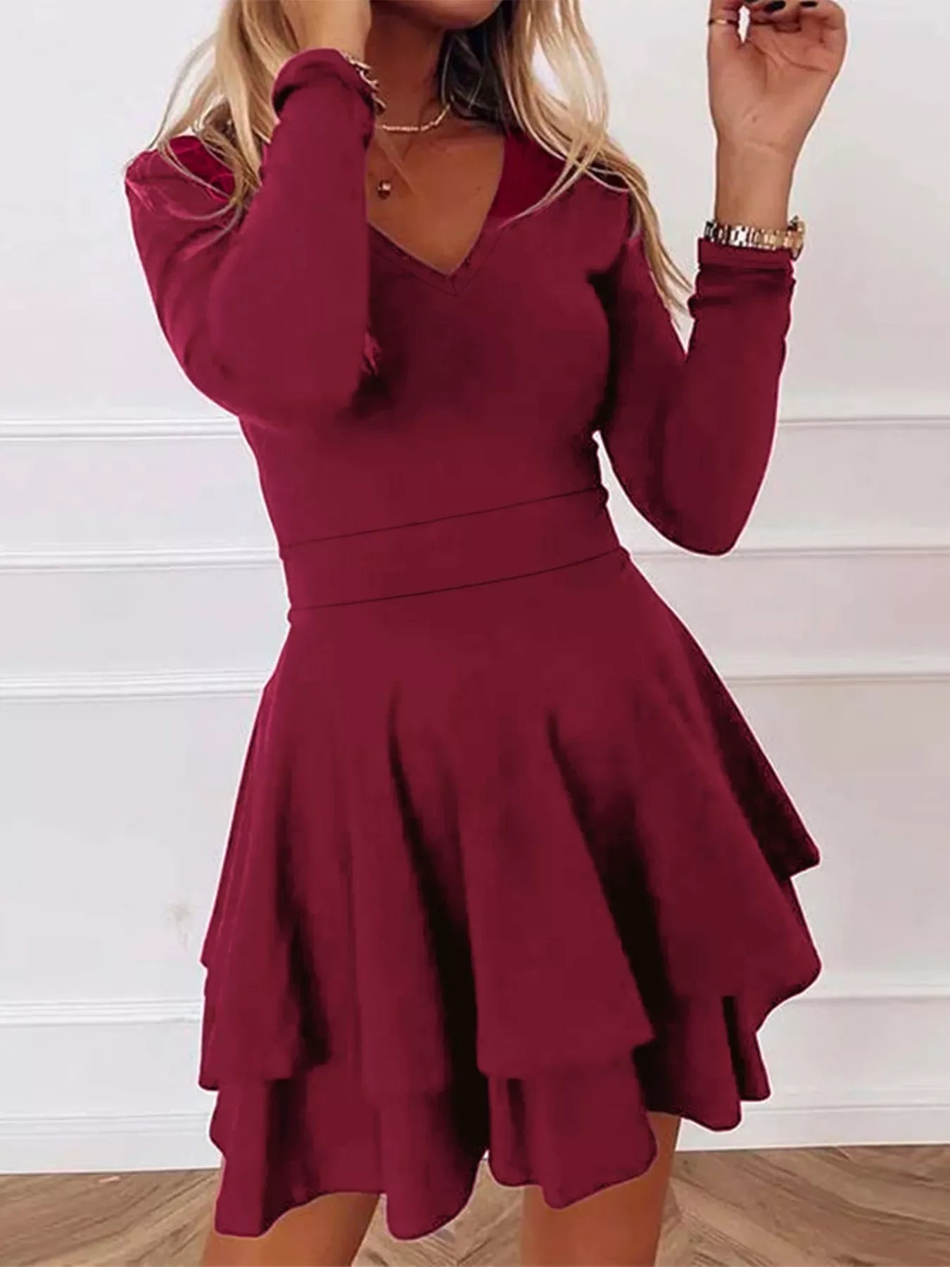 Ruffle Mini Dress Burgundy / S