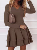 Ruffle Mini Dress Coffee Brown / S